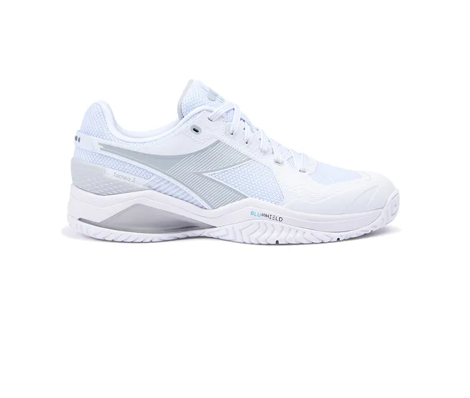 Diadora Blushield Torneo 3 AG Womens Tennis Shoe (White Silver)